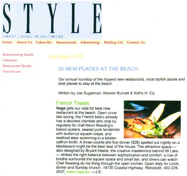 Style Magazine Review of Nage Restaurant Washington, DC & Rehoboth, DE