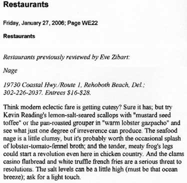 Washington Post Review of Nage Restaurant Washington, DC & Rehoboth, DE