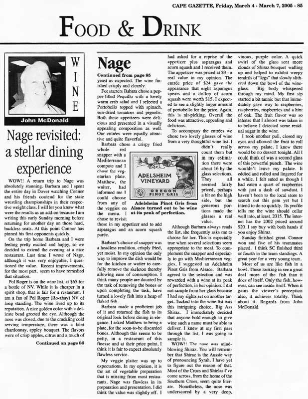 Cape Gazette Review of Nage Restaurant Washington, DC & Rehoboth, DE