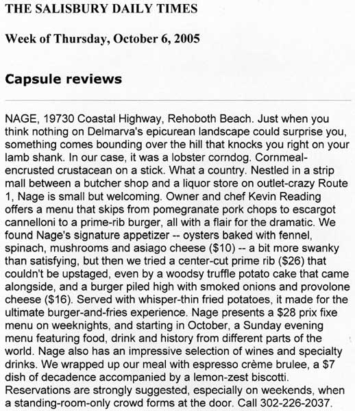 News Journal Review of Nage Restaurant Washington, DC & Rehoboth, DE
